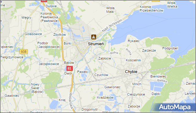 mapa Zabłocie gmina Strumień, Zabłocie gmina Strumień na mapie Targeo