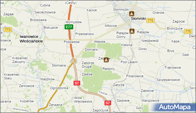 mapa Zaborze gmina Słomniki, Zaborze gmina Słomniki na mapie Targeo