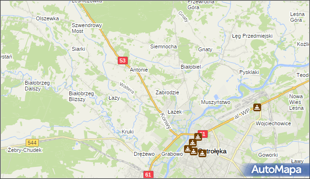 mapa Zabrodzie gmina Olszewo-Borki, Zabrodzie gmina Olszewo-Borki na mapie Targeo