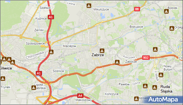 mapa Zabrza, Zabrze na mapie Targeo