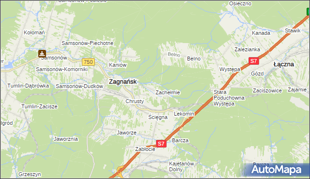 mapa Zachełmie gmina Zagnańsk, Zachełmie gmina Zagnańsk na mapie Targeo