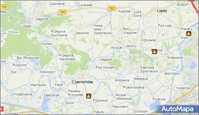 mapa Zagacie gmina Czernichów, Zagacie gmina Czernichów na mapie Targeo