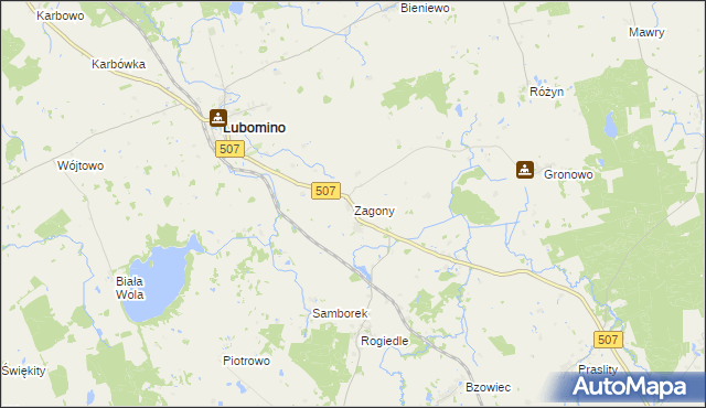 mapa Zagony gmina Lubomino, Zagony gmina Lubomino na mapie Targeo