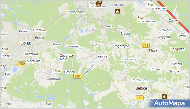 mapa Zagórze gmina Babice, Zagórze gmina Babice na mapie Targeo
