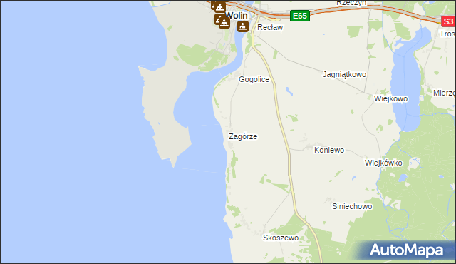 mapa Zagórze gmina Wolin, Zagórze gmina Wolin na mapie Targeo