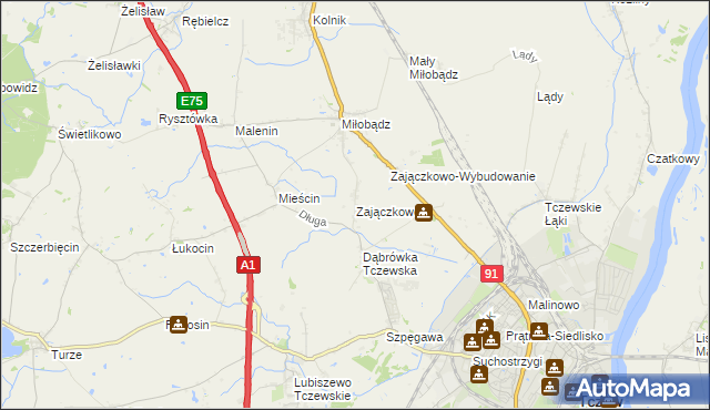 mapa Zajączkowo gmina Tczew, Zajączkowo gmina Tczew na mapie Targeo