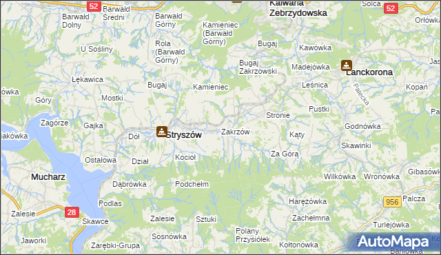 mapa Zakrzów gmina Stryszów, Zakrzów gmina Stryszów na mapie Targeo