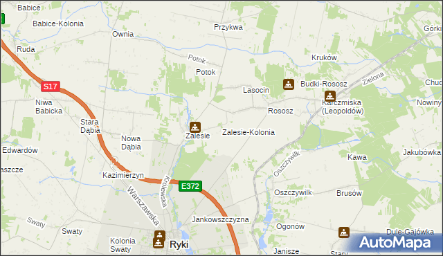 mapa Zalesie-Kolonia gmina Ryki, Zalesie-Kolonia gmina Ryki na mapie Targeo
