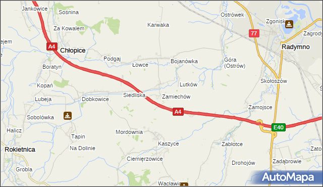 mapa Zamiechów, Zamiechów na mapie Targeo