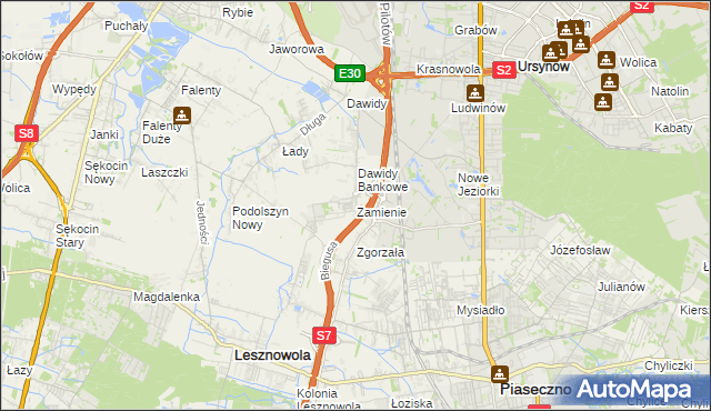 mapa Zamienie gmina Lesznowola, Zamienie gmina Lesznowola na mapie Targeo