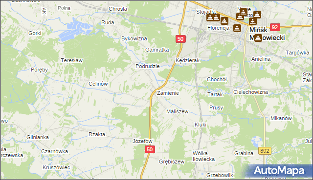 mapa Zamienie gmina Mińsk Mazowiecki, Zamienie gmina Mińsk Mazowiecki na mapie Targeo