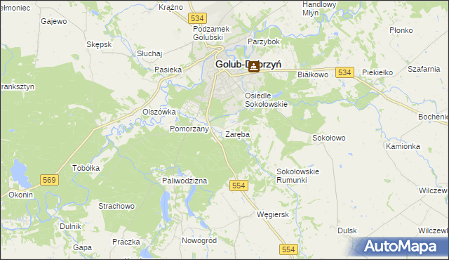 mapa Zaręba gmina Golub-Dobrzyń, Zaręba gmina Golub-Dobrzyń na mapie Targeo