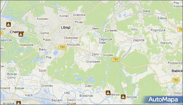 mapa Żarki gmina Libiąż, Żarki gmina Libiąż na mapie Targeo