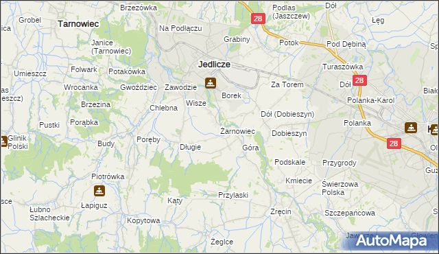 mapa Żarnowiec gmina Jedlicze, Żarnowiec gmina Jedlicze na mapie Targeo