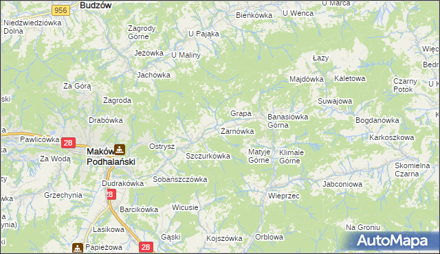 mapa Żarnówka gmina Maków Podhalański, Żarnówka gmina Maków Podhalański na mapie Targeo