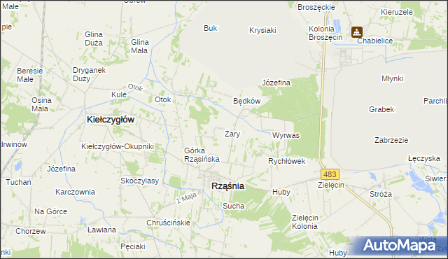 mapa Żary gmina Rząśnia, Żary gmina Rząśnia na mapie Targeo