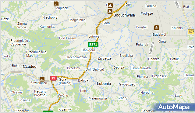 mapa Zarzecze gmina Boguchwała, Zarzecze gmina Boguchwała na mapie Targeo