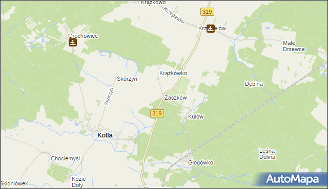 mapa Zaszków gmina Kotla, Zaszków gmina Kotla na mapie Targeo