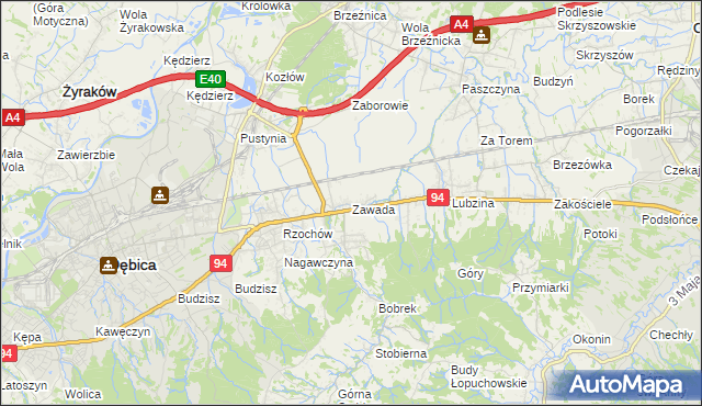 mapa Zawada gmina Dębica, Zawada gmina Dębica na mapie Targeo