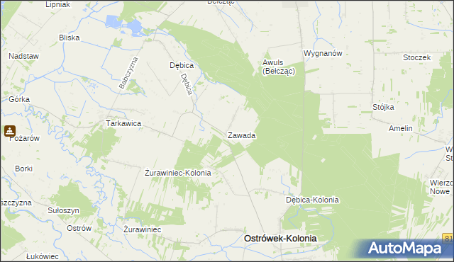 mapa Zawada gmina Ostrówek, Zawada gmina Ostrówek na mapie Targeo