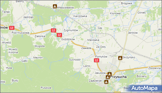 mapa Zawada gmina Przysucha, Zawada gmina Przysucha na mapie Targeo