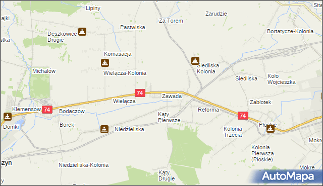 mapa Zawada gmina Zamość, Zawada gmina Zamość na mapie Targeo