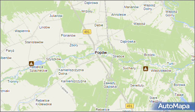 mapa Zawady gmina Popów, Zawady gmina Popów na mapie Targeo