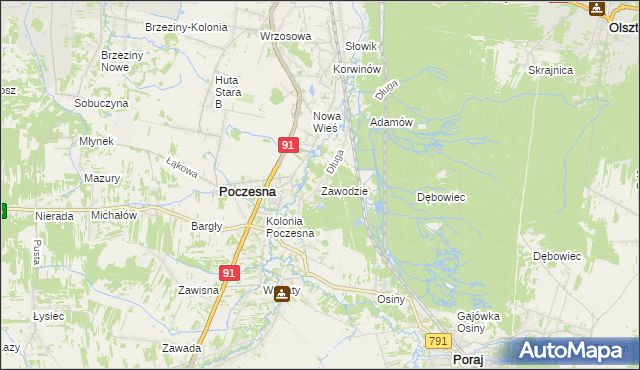 mapa Zawodzie gmina Poczesna, Zawodzie gmina Poczesna na mapie Targeo