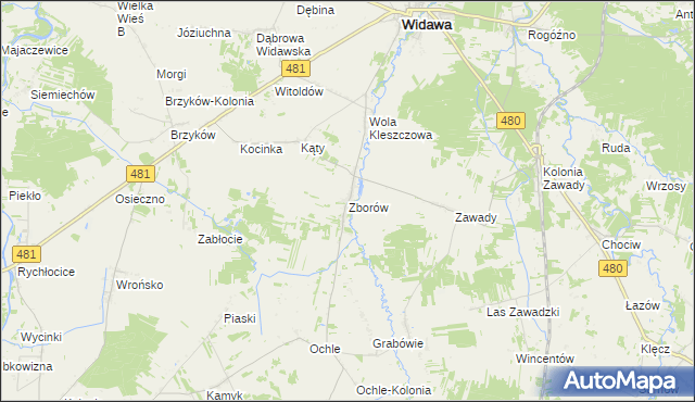 mapa Zborów gmina Widawa, Zborów gmina Widawa na mapie Targeo