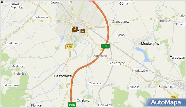 mapa Zębowice gmina Paszowice, Zębowice gmina Paszowice na mapie Targeo