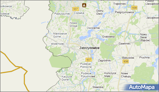 mapa Zebrzydowice powiat cieszyński, Zebrzydowice powiat cieszyński na mapie Targeo