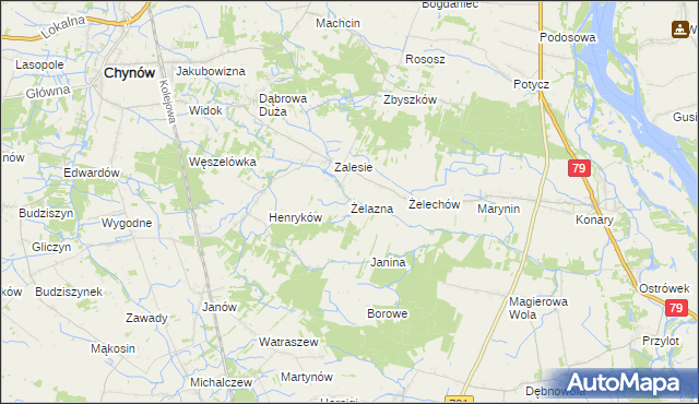 mapa Żelazna gmina Chynów, Żelazna gmina Chynów na mapie Targeo