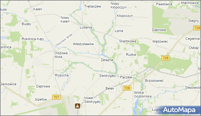 mapa Żelazna gmina Sadkowice, Żelazna gmina Sadkowice na mapie Targeo