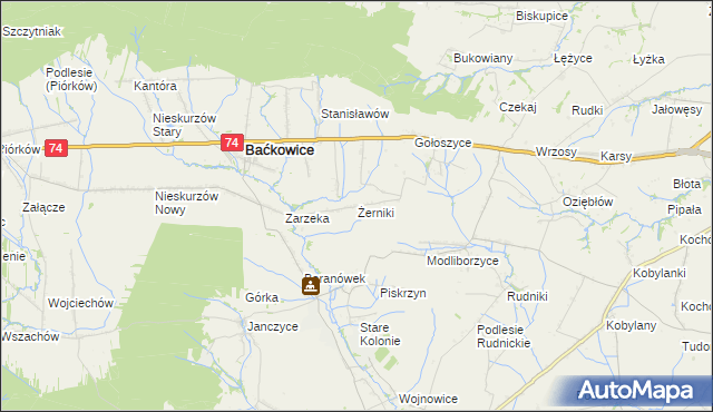 mapa Żerniki gmina Baćkowice, Żerniki gmina Baćkowice na mapie Targeo