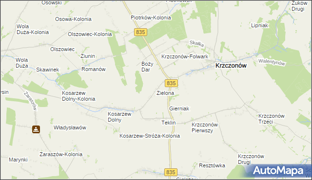 mapa Zielona gmina Krzczonów, Zielona gmina Krzczonów na mapie Targeo