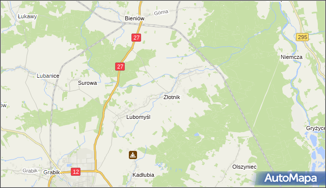 mapa Złotnik gmina Żary, Złotnik gmina Żary na mapie Targeo