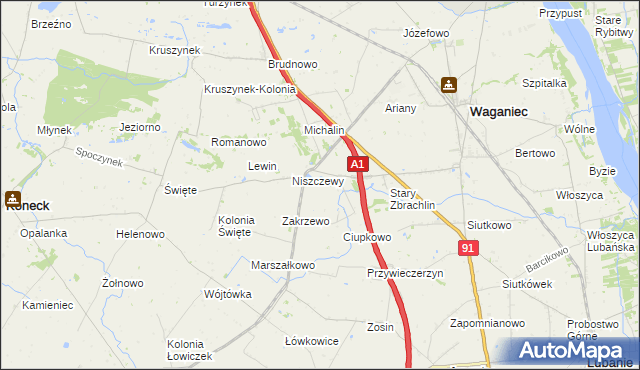 mapa Zosin gmina Waganiec, Zosin gmina Waganiec na mapie Targeo