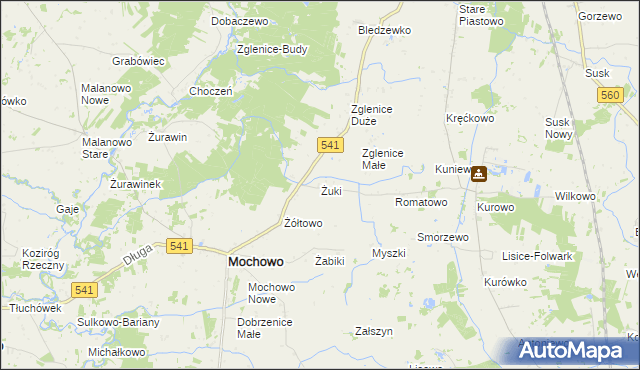 mapa Żuki gmina Mochowo, Żuki gmina Mochowo na mapie Targeo