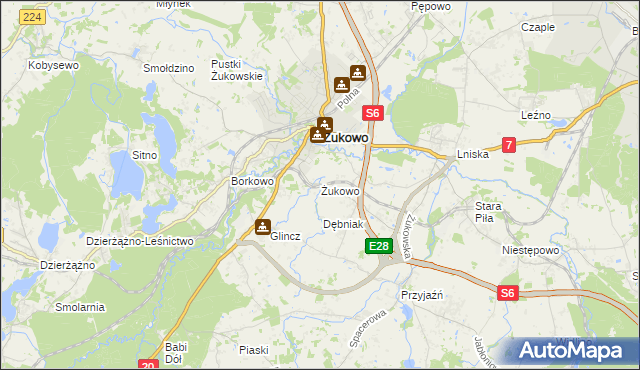 mapa Żukowo powiat kartuski, Żukowo powiat kartuski na mapie Targeo