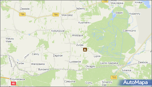 mapa Żuraw gmina Janów, Żuraw gmina Janów na mapie Targeo