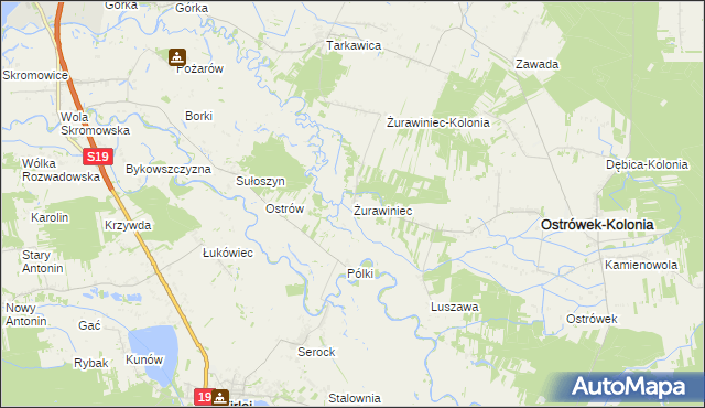 mapa Żurawiniec gmina Ostrówek, Żurawiniec gmina Ostrówek na mapie Targeo