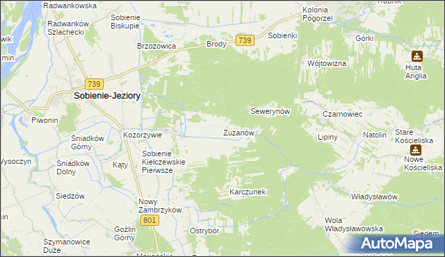 mapa Zuzanów, Zuzanów na mapie Targeo