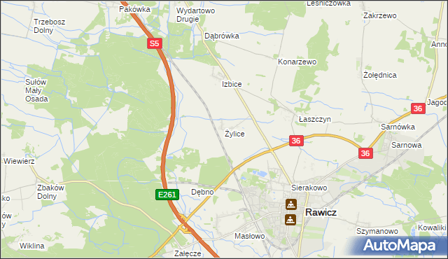 mapa Żylice gmina Rawicz, Żylice gmina Rawicz na mapie Targeo