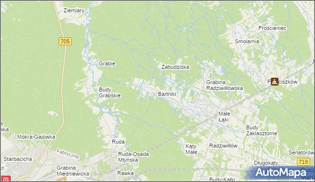 mapa Bartniki gmina Puszcza Mariańska, Bartniki gmina Puszcza Mariańska na mapie Targeo