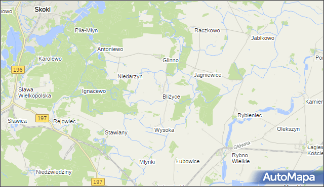 mapa Bliżyce gmina Skoki, Bliżyce gmina Skoki na mapie Targeo