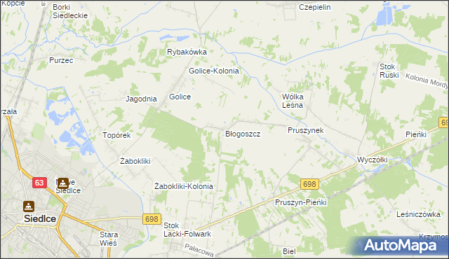 mapa Błogoszcz, Błogoszcz na mapie Targeo