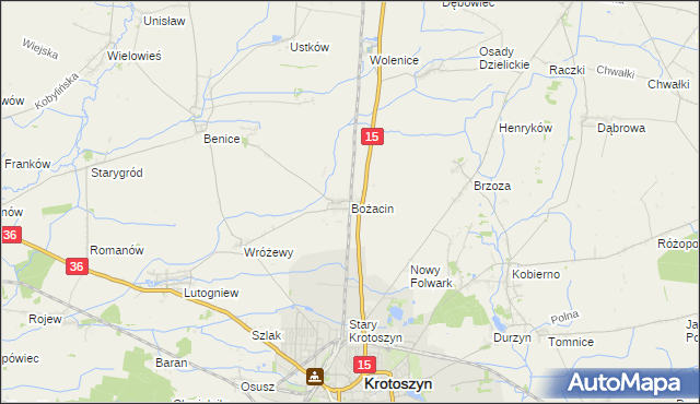 mapa Bożacin gmina Krotoszyn, Bożacin gmina Krotoszyn na mapie Targeo