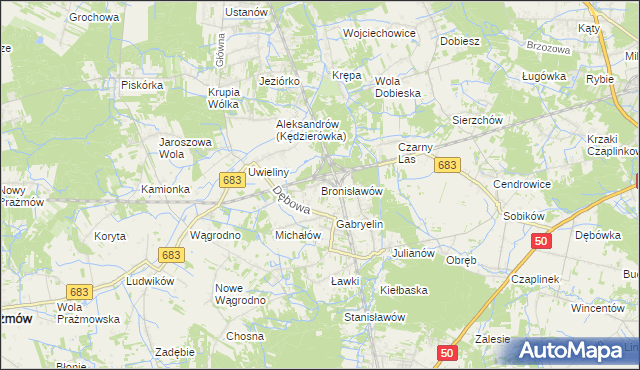 mapa Bronisławów gmina Prażmów, Bronisławów gmina Prażmów na mapie Targeo