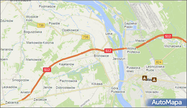 mapa Bronowice gmina Puławy, Bronowice gmina Puławy na mapie Targeo