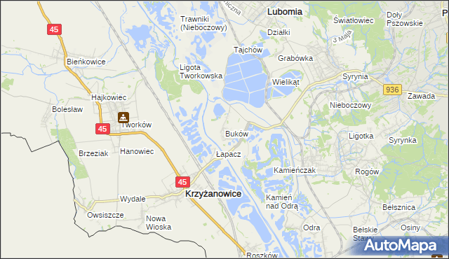 mapa Buków gmina Lubomia, Buków gmina Lubomia na mapie Targeo